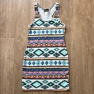 Wet Seal Women’s Multicolor Aztec Print Racerback Tank Top Dress Size Medium